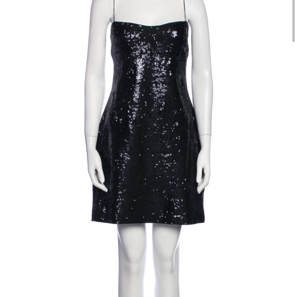Likely Black Sequin Mini Dress square neckline